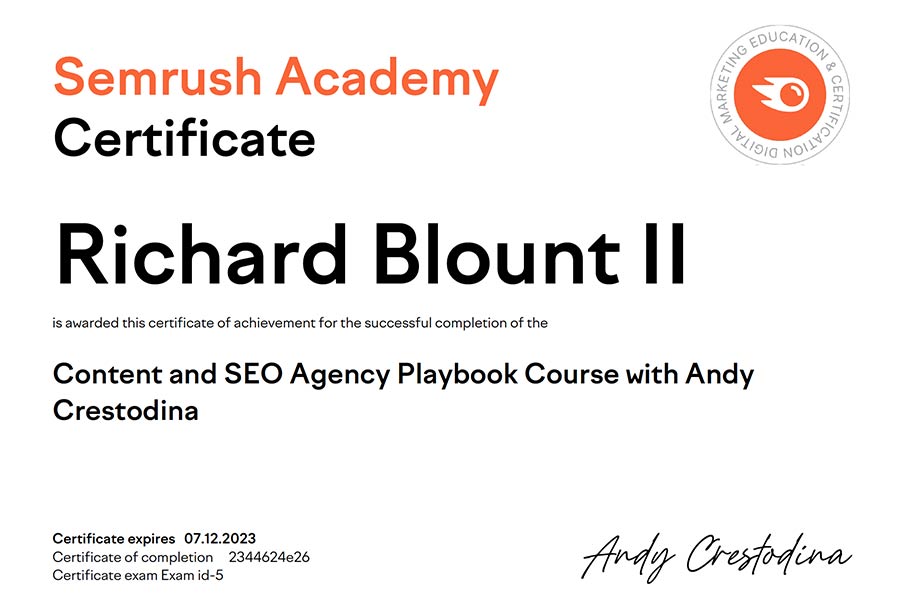 Richard-Blount-SEM-Rush-Content-and-SEO-Agency-Playbook-Course-with-Andy-Crestodina-Certification