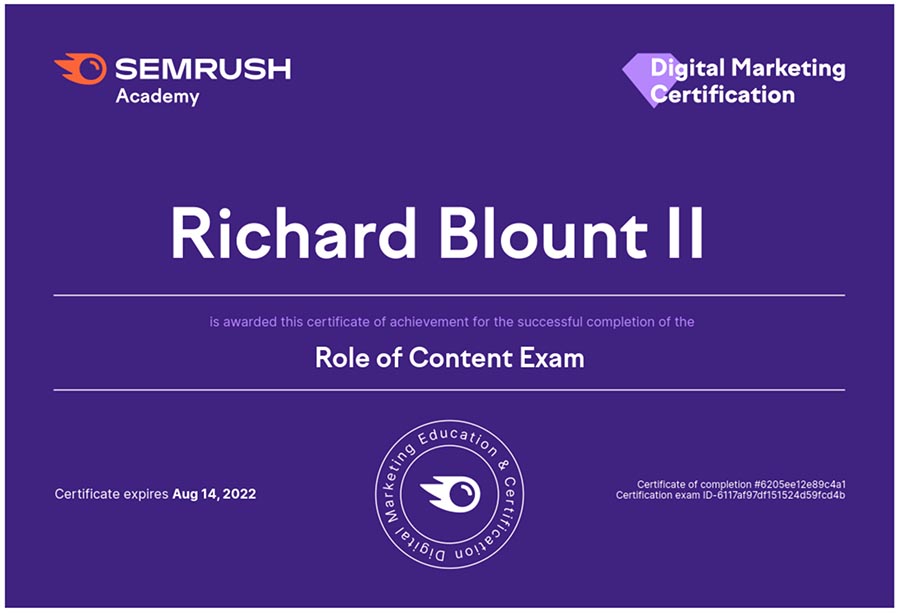 SEM Rush Role of Content Certification